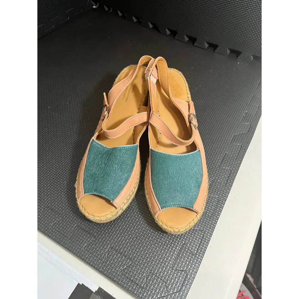 Anthropologie Naguisa Ruca Wedge Espadrilles Sandal Leather Womens Size 41 US 11